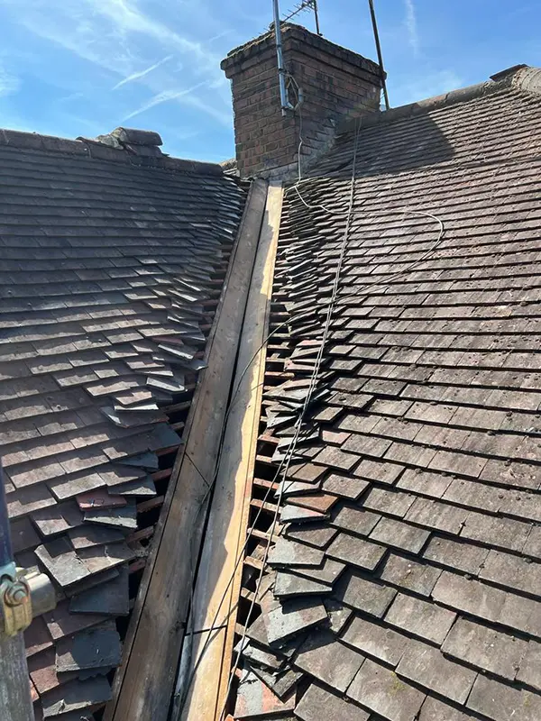 Repair of roof valley work in progress Ruislip.